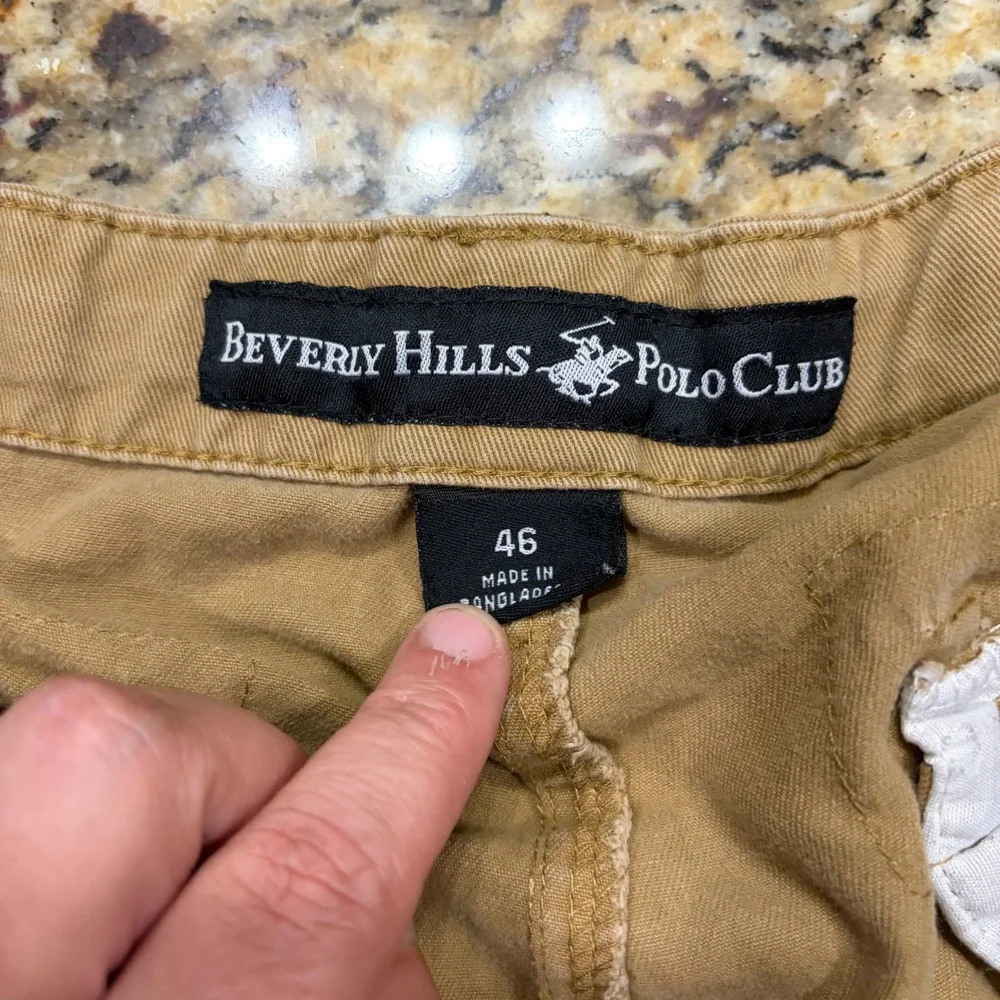 Beverly Hills Polo Club Mens Cargo Shorts Tan Khaki Size 46 Cotton Twill